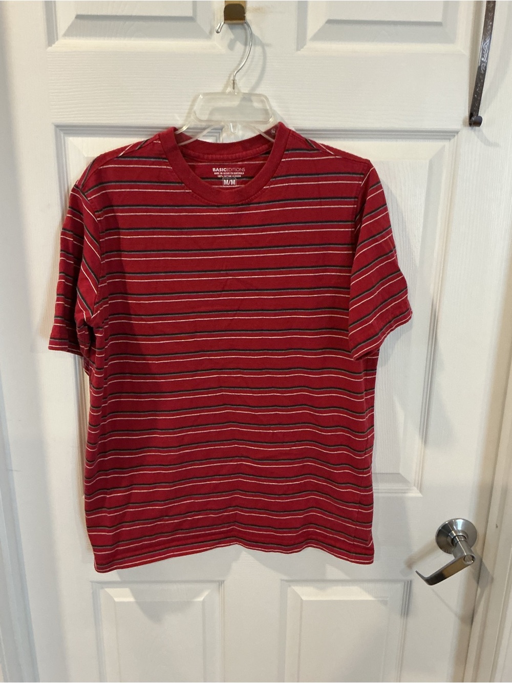 Basic Editions Red Striped Short-Sleeve Crewneck Tee